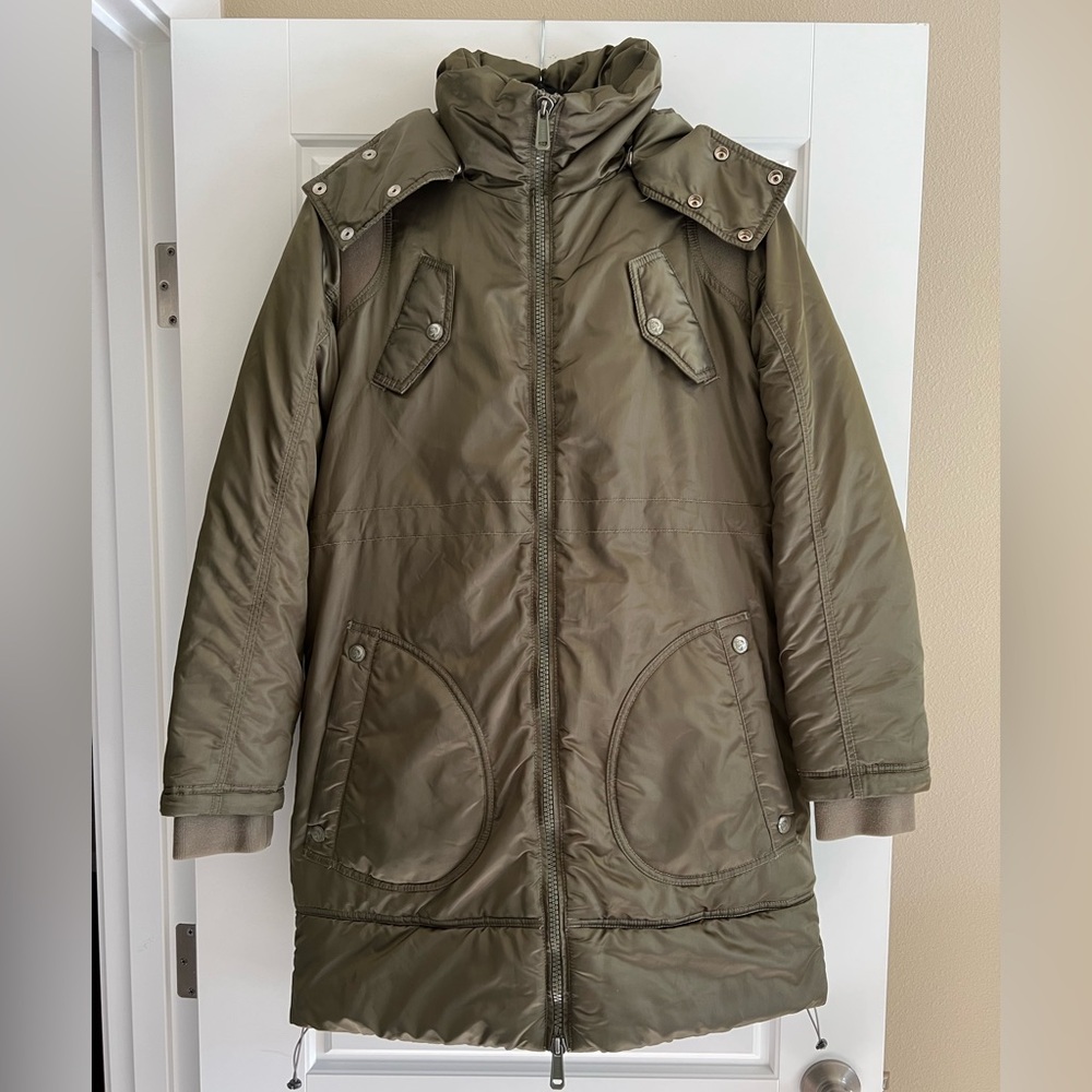 DIESEL Vintage Olive Green Quilted Puffer Parka Jacket Utility Hooded Coat Sz: S